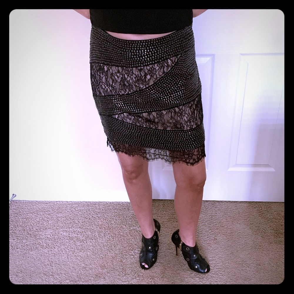Haute Hippie Silk Lace Studded Geometric Mini Skirt M NWOT - Picture 9 of 12